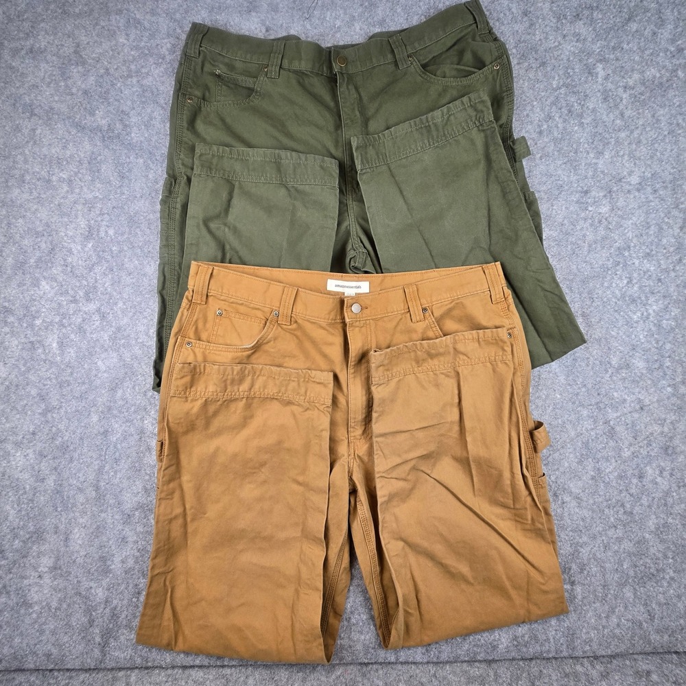 Amazon Essentials Carpenter‎ Jeans Mens 42x32 Green Tan Straight Fit Work Pants